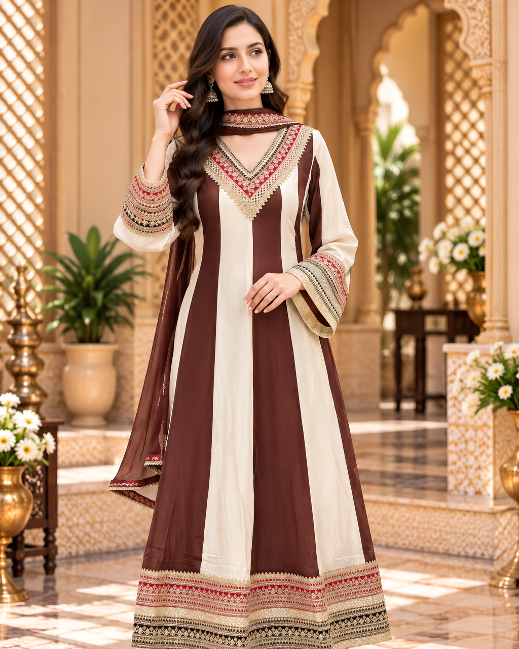 Chocolate Brown & Cream Pakistani Suit