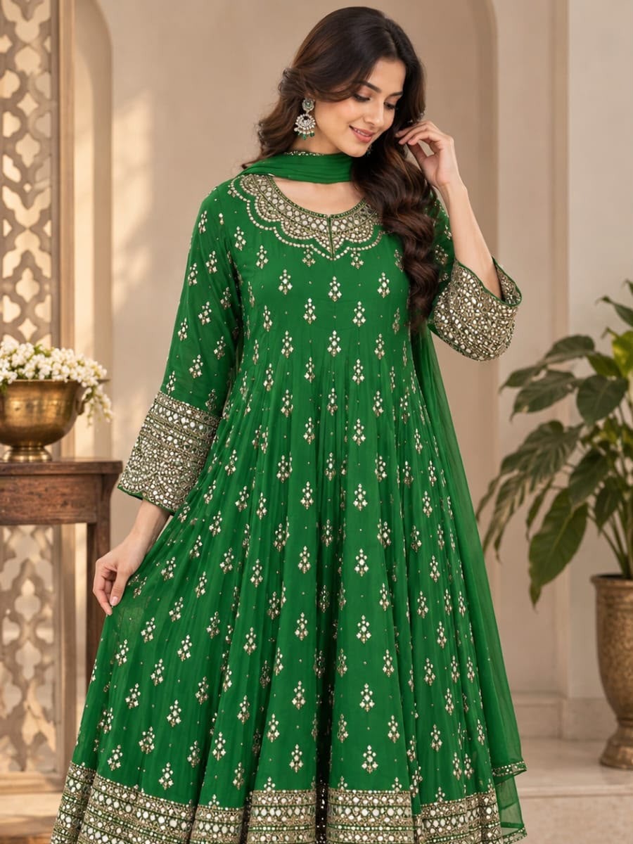 Green Embroidered Anarkali Suit