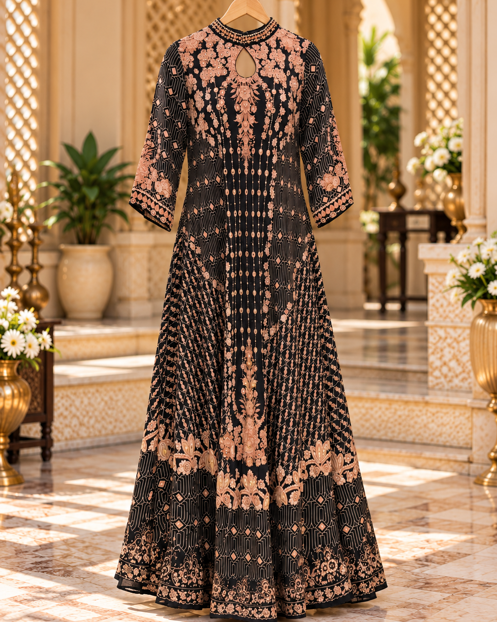 Black Rose Gold Embroidered Pakistani Gown