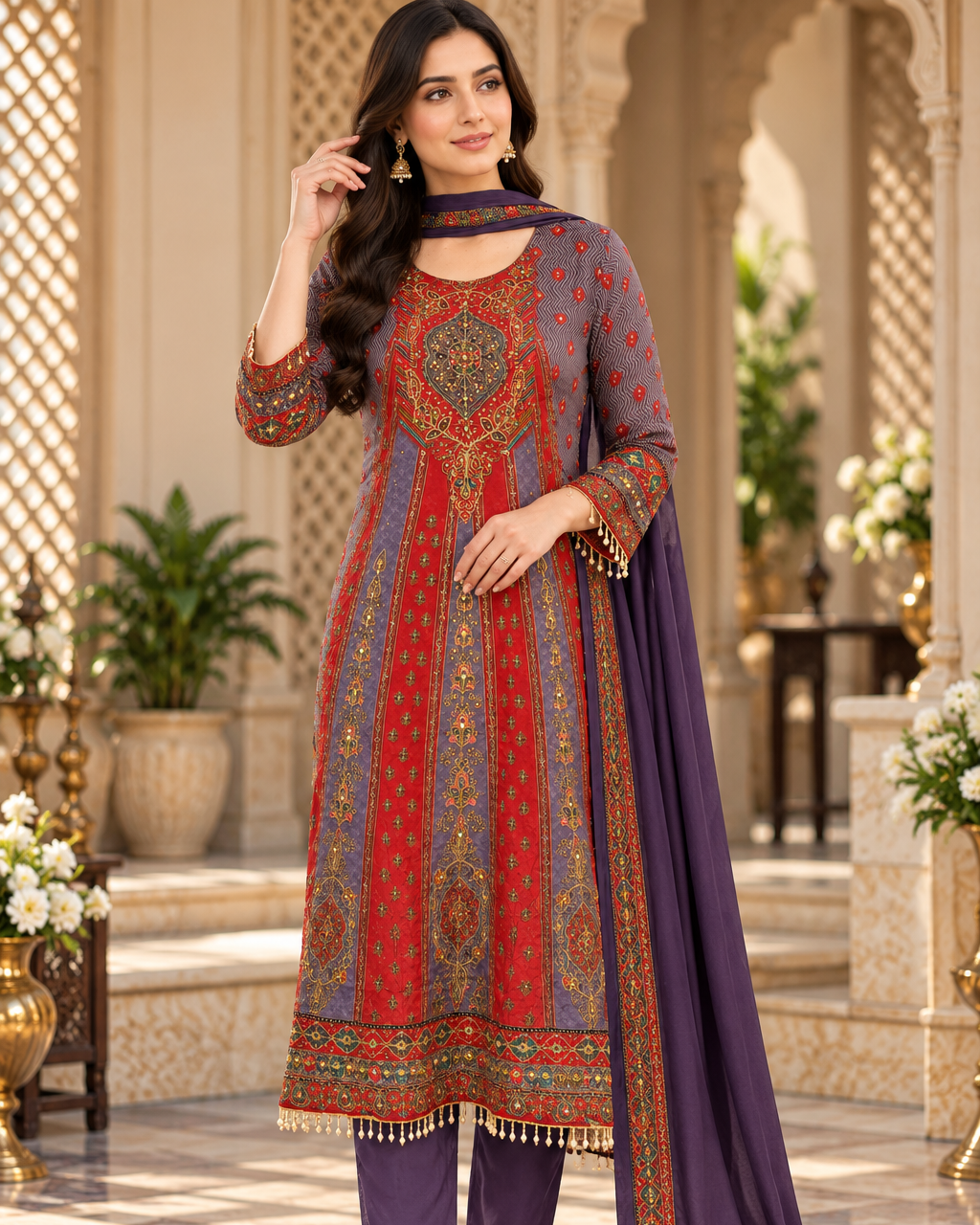 Red & Purple Pakistani Salwar Suit