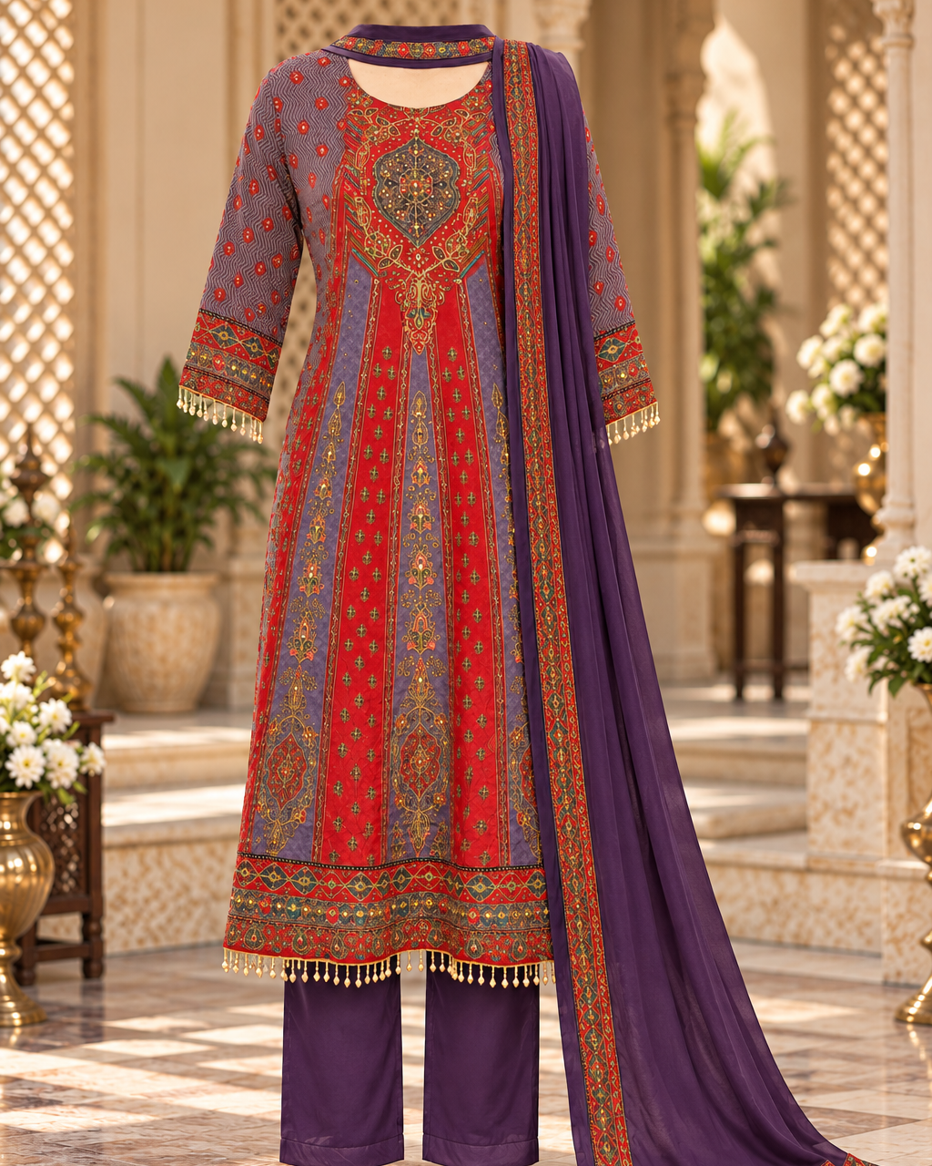 Red & Purple Pakistani Salwar Suit