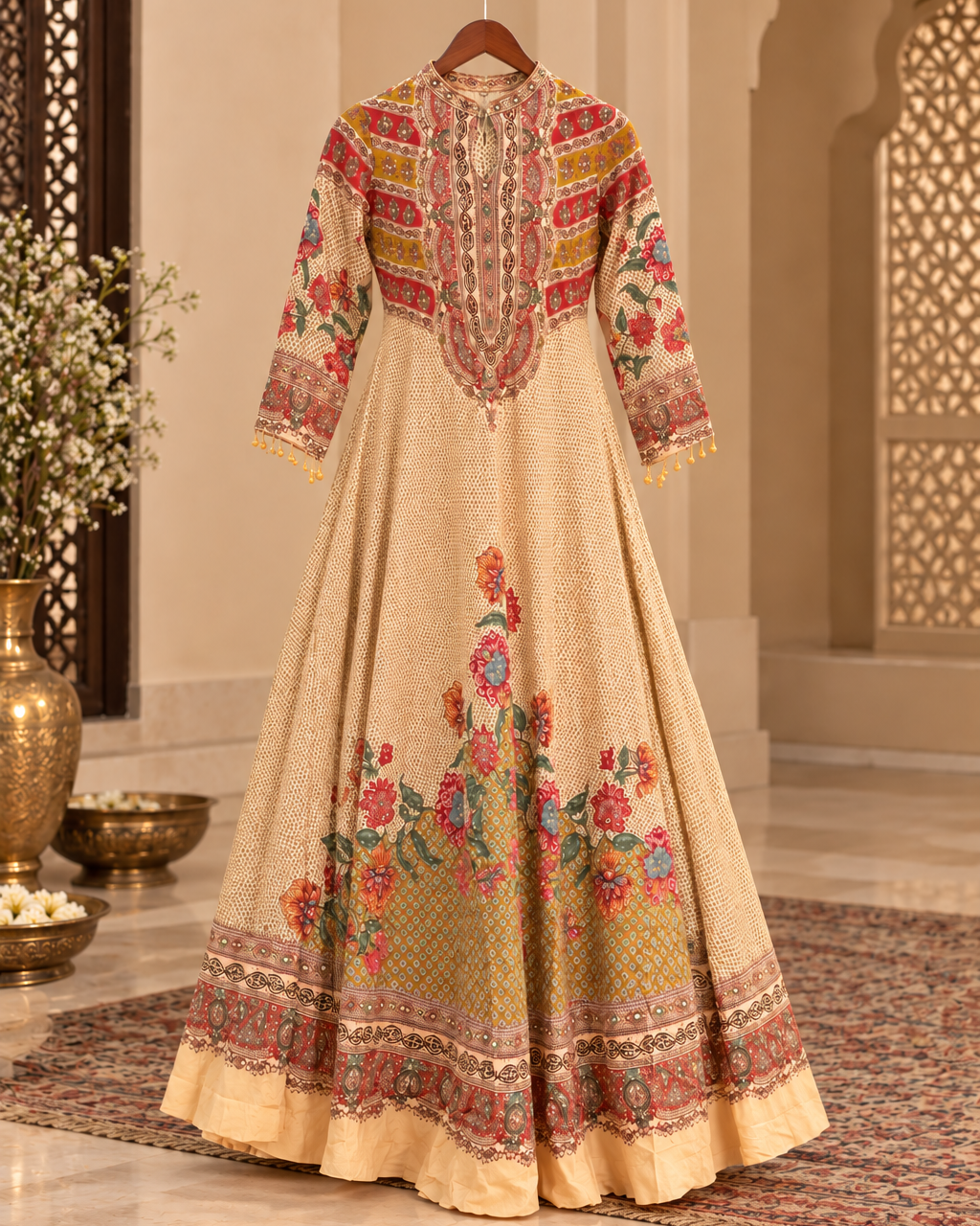 Beige Multicolour Pakistani Gown