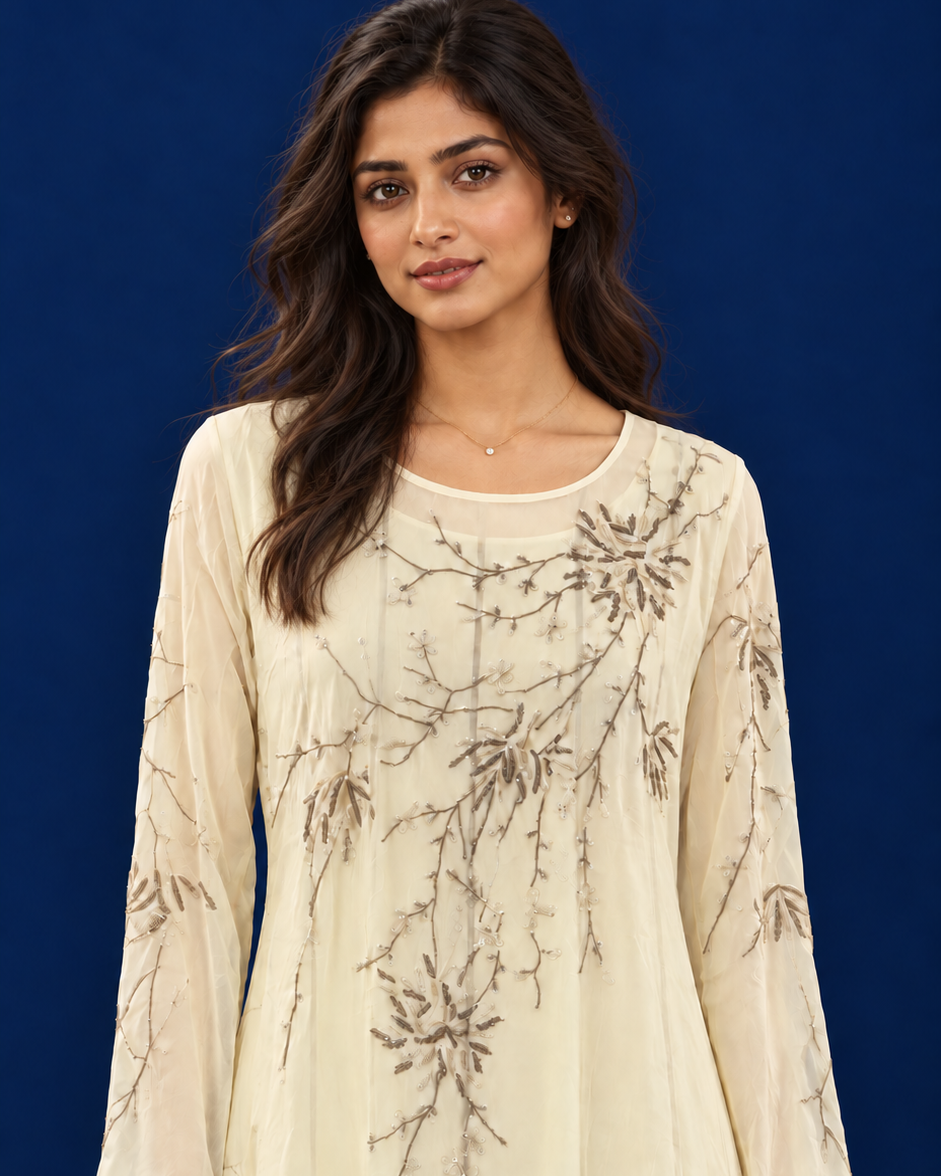 Cream Embroidered Gown