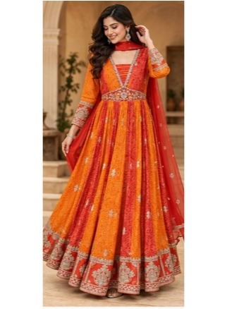 Orange Embroidered Anarkali Suit
