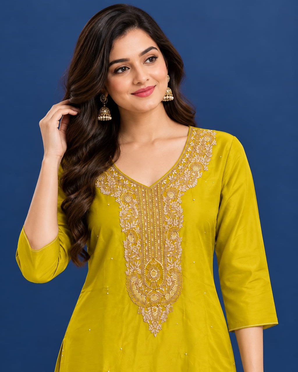 Lime Yellow Embroidered Straight Kurta with Elegant Detailing