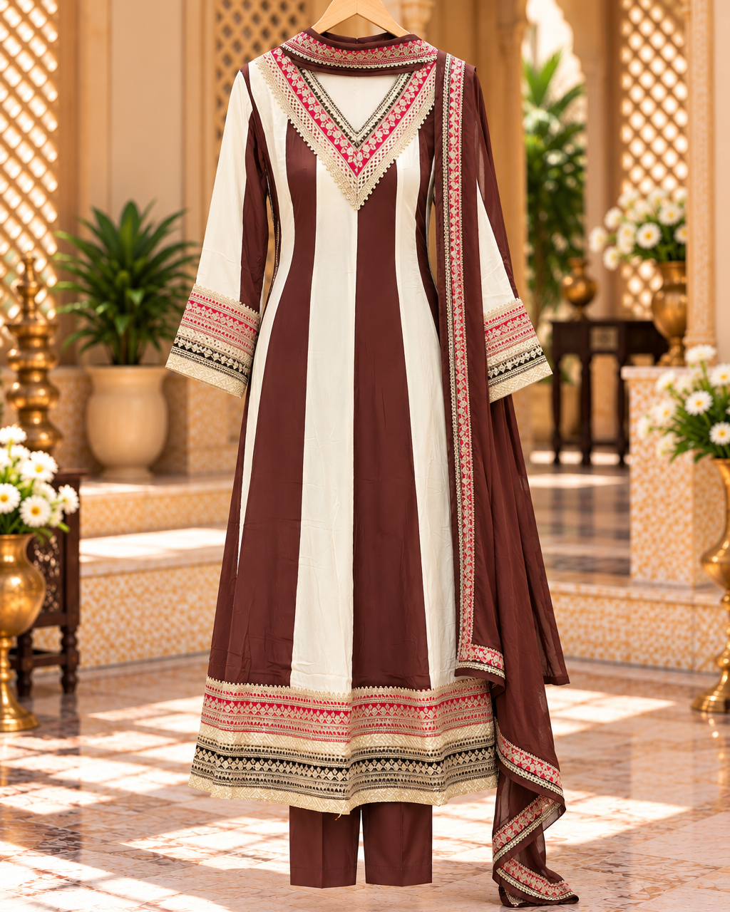 Chocolate Brown & Cream Pakistani Suit